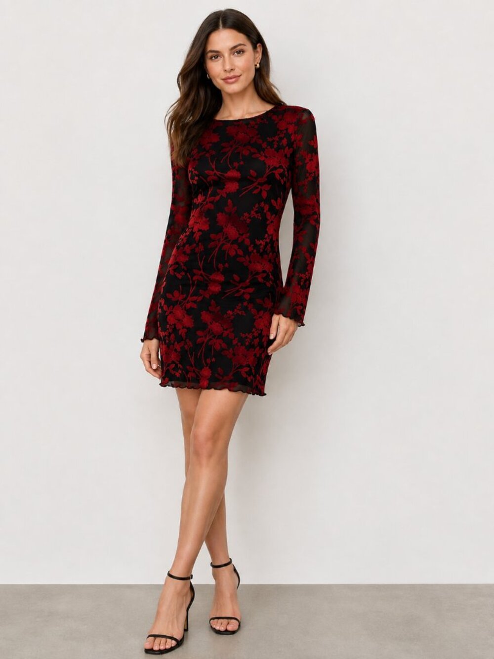 NWT Pretty Garden floral mini dress, red & black, size S
